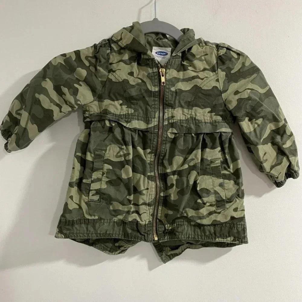 Old Navy Jacket Girls Camo Anorak 2T Hooded Zip‎ Up